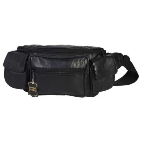 New 𝅺Men's Genuine Leather Fanny Pack Black